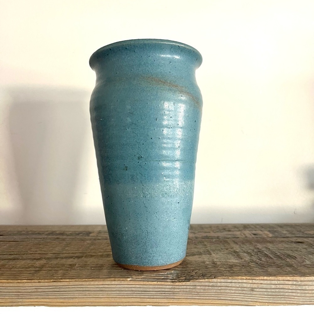OOAK blue art pottery vase